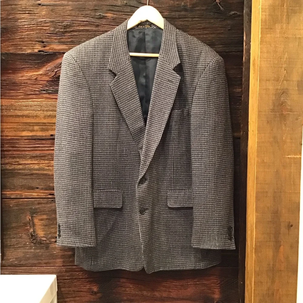 Vintage Houndstooth Silk Blazer Checkered Suit Jacket Plaid Sports Coat 42R - Picture 16 of 16